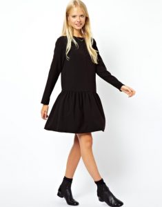 Long Sleeve Black Drop Waist Dress