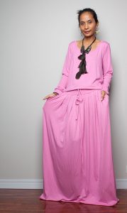 Pink Long Sleeve Maxi Dress