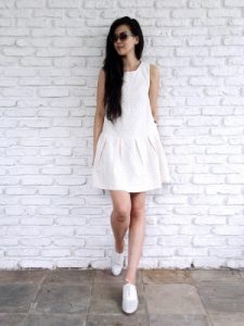 Sleeveless White Drop Waist Dress