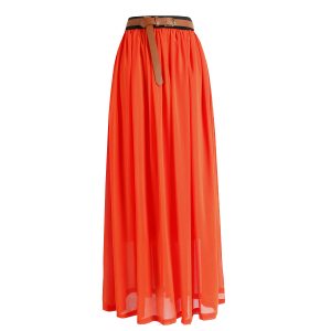 Long Pleated Chiffon Maxi Skirt