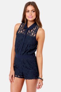 Navy Blue Lace Romper