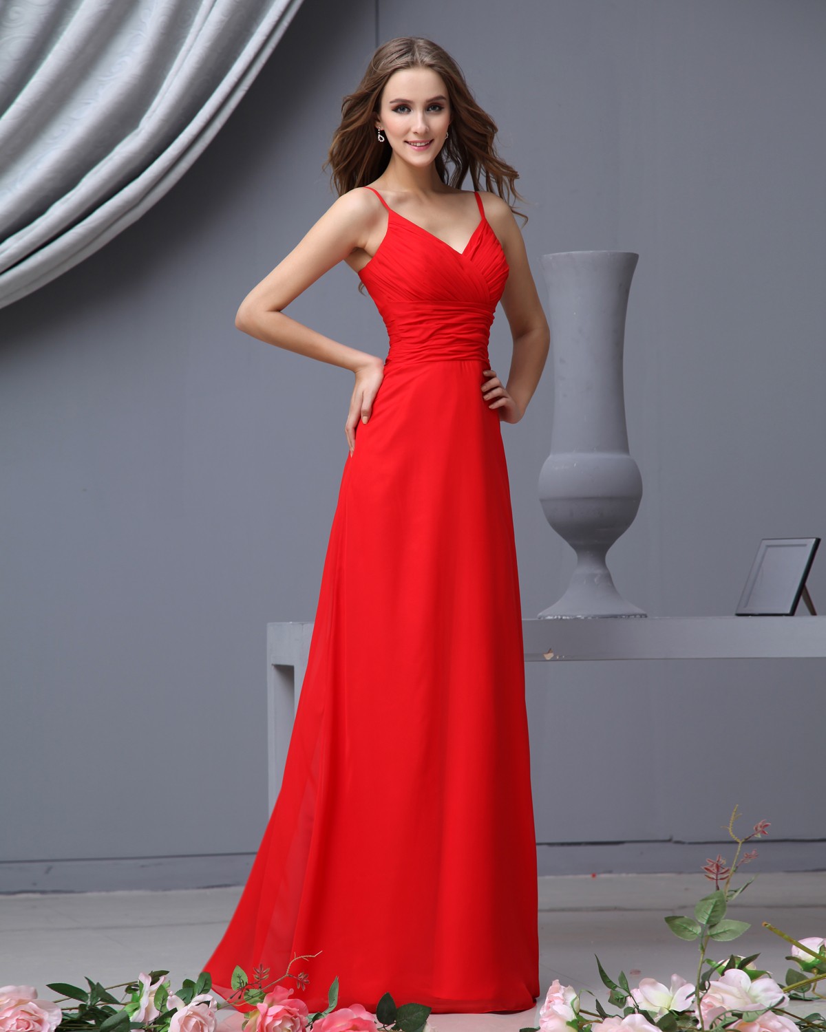 Red Wedding Gown With Bridesmaids