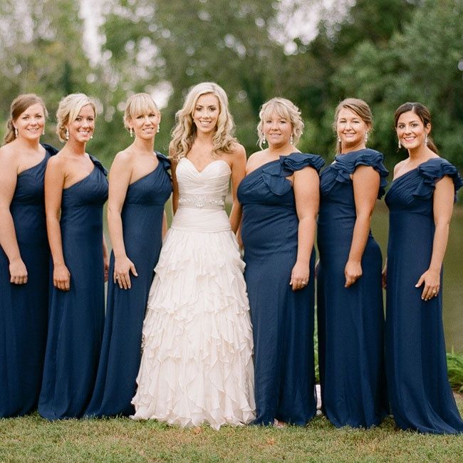 navy long bridesmaid dress