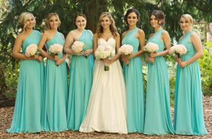 One Shoulder Mint Bridesmaid Dresses