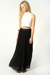 Long Black Pleated Maxi Skirt