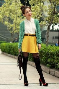 Mustard Skirt Black Tights