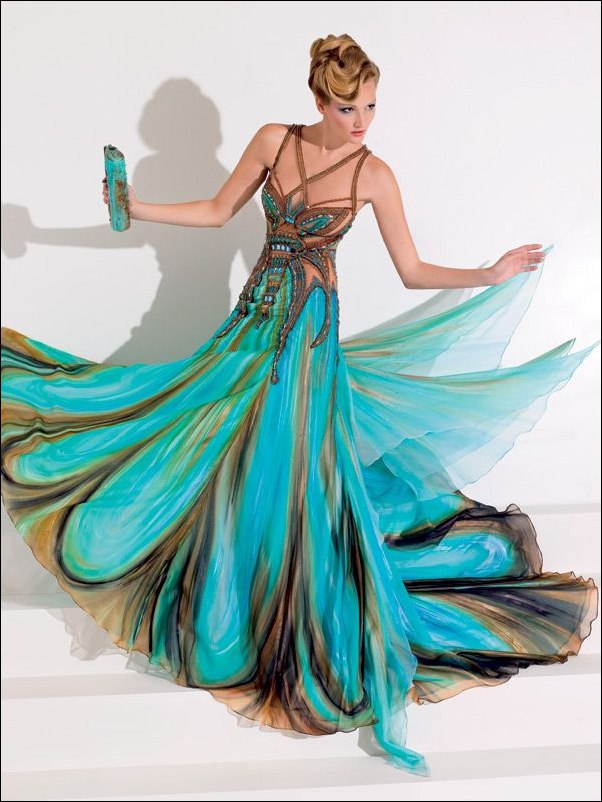 peacock ball gown