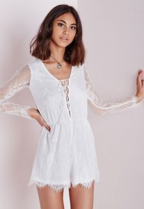 White Lace Long Sleeve Romper