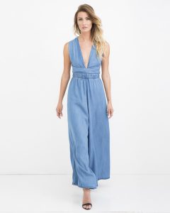 Wide Leg Denim Jumpsuit