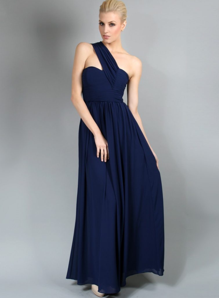 navy and white gown