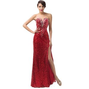 Red Sequin Strapless Gown