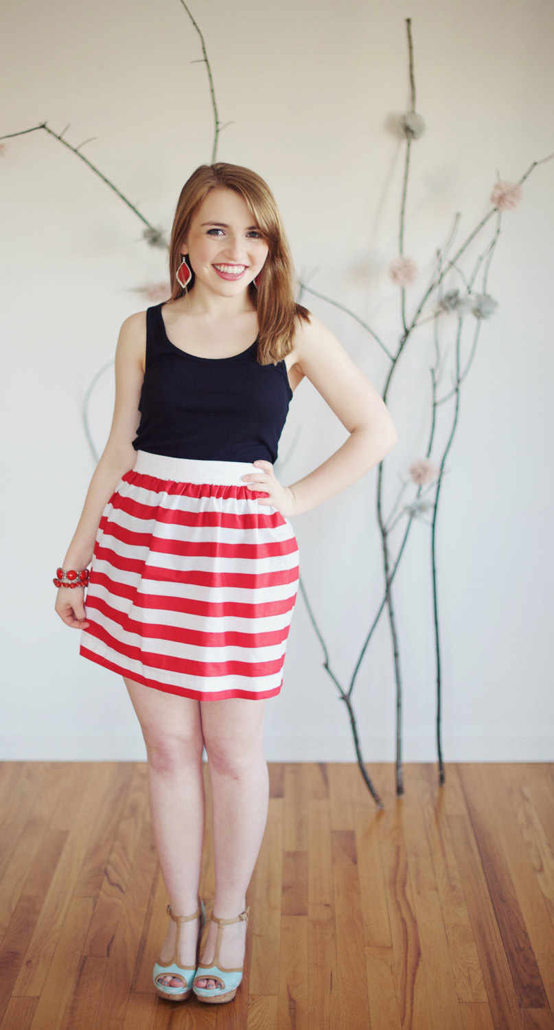 red and white striped skirt outfit