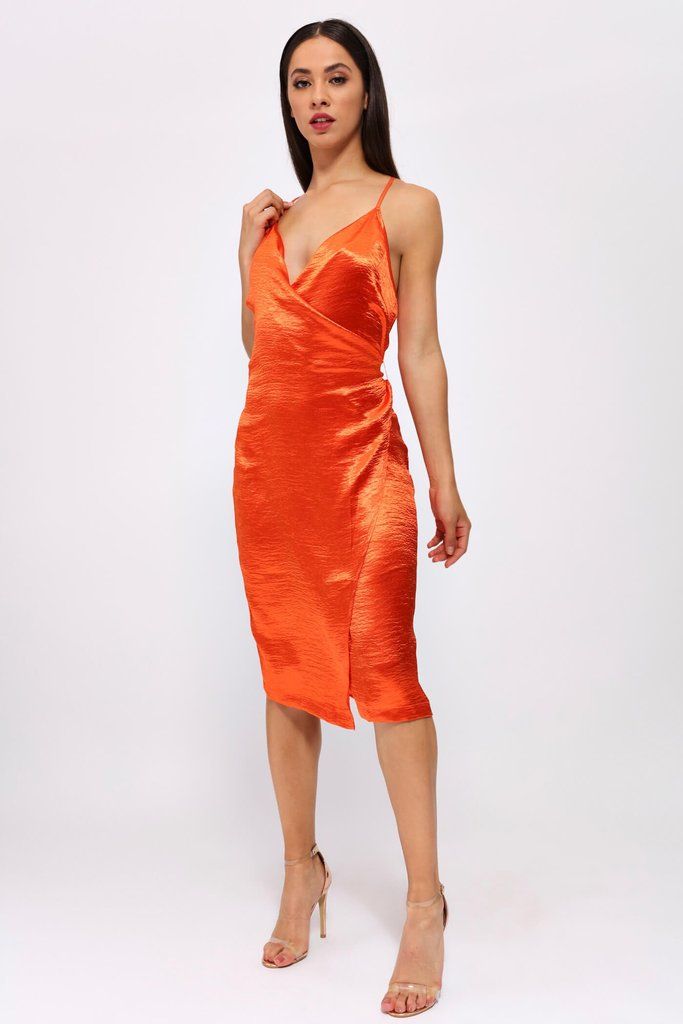 orange satin sheath dress