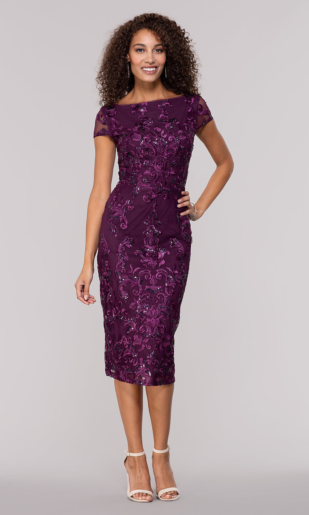 purple lace sheath dress