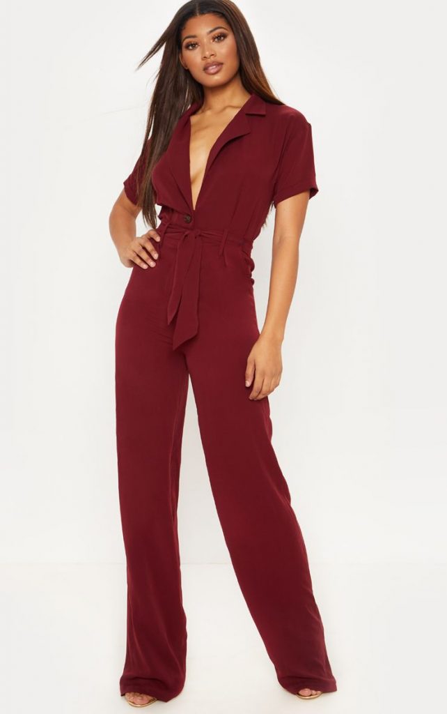 burgundy jumpsuit formal