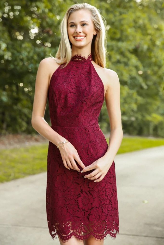 Burgundy Lace Dress | DressedUpGirl.com