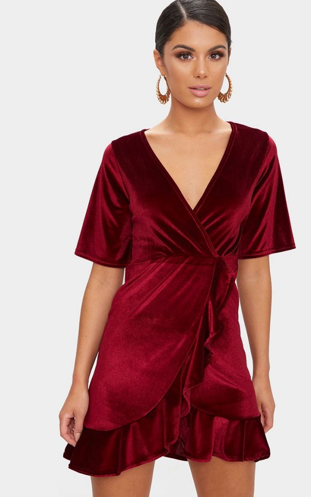 long velvet wrap dress
