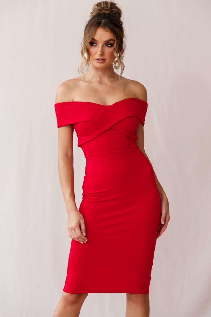 Off the Shoulder Midi Dress | DressedUpGirl.com