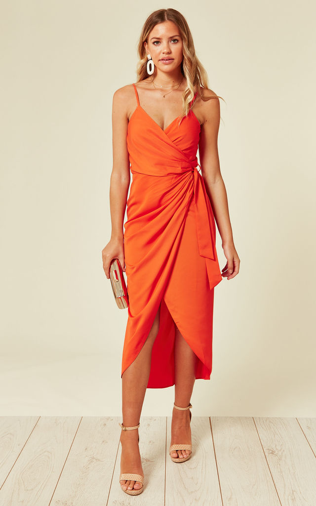 orange wrap around dress