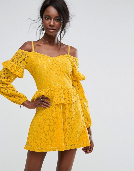 Yellow Lace Dress With Sleeves